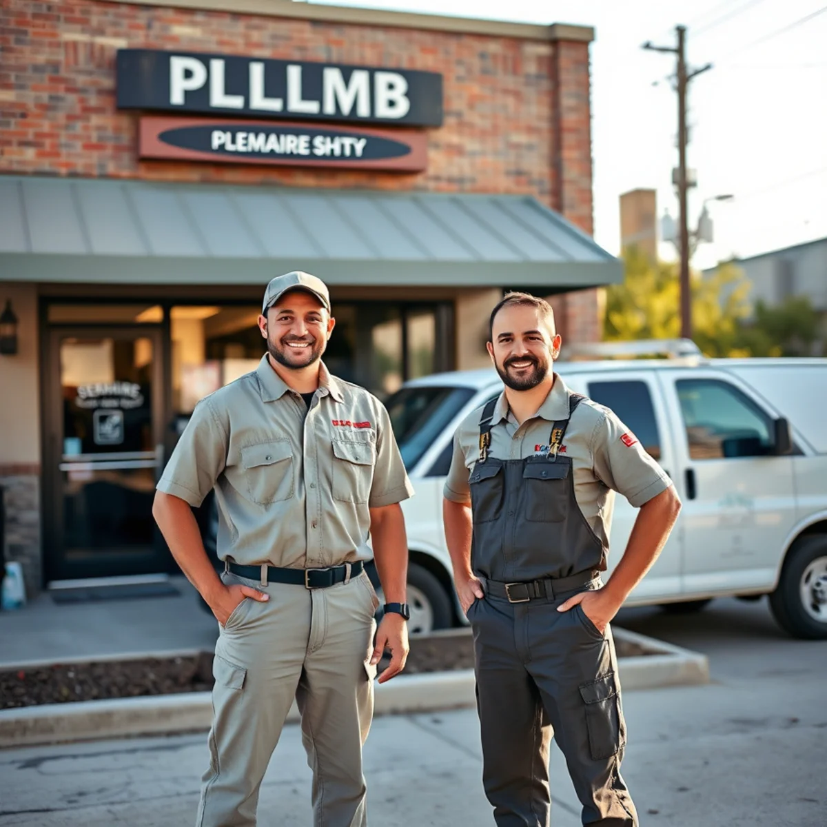 Plumber Bellaire TX team and branded van outside the Newcastle Street shop in Bellaire, TX