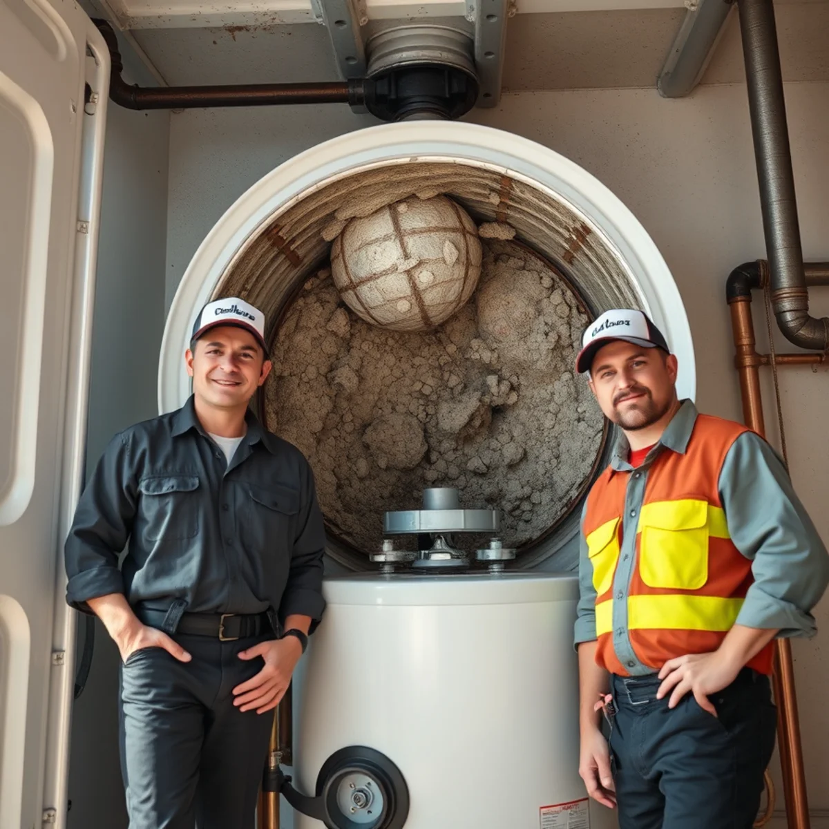 Scale buildup inside a water heater tank caused by Bellaire, Texas hard water