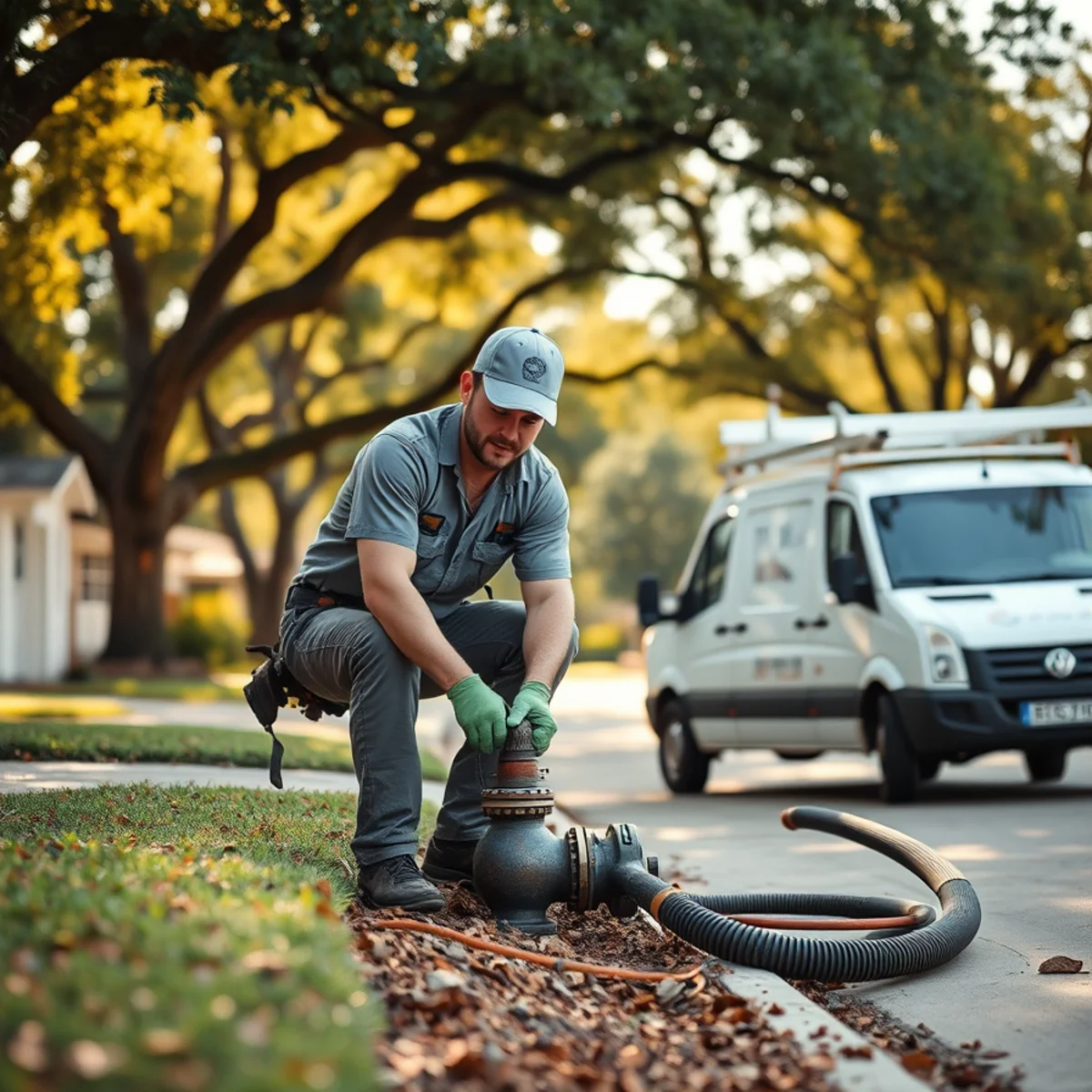 Plumber replacing a cast iron sewer line at a Braeburn Gardens ranch home