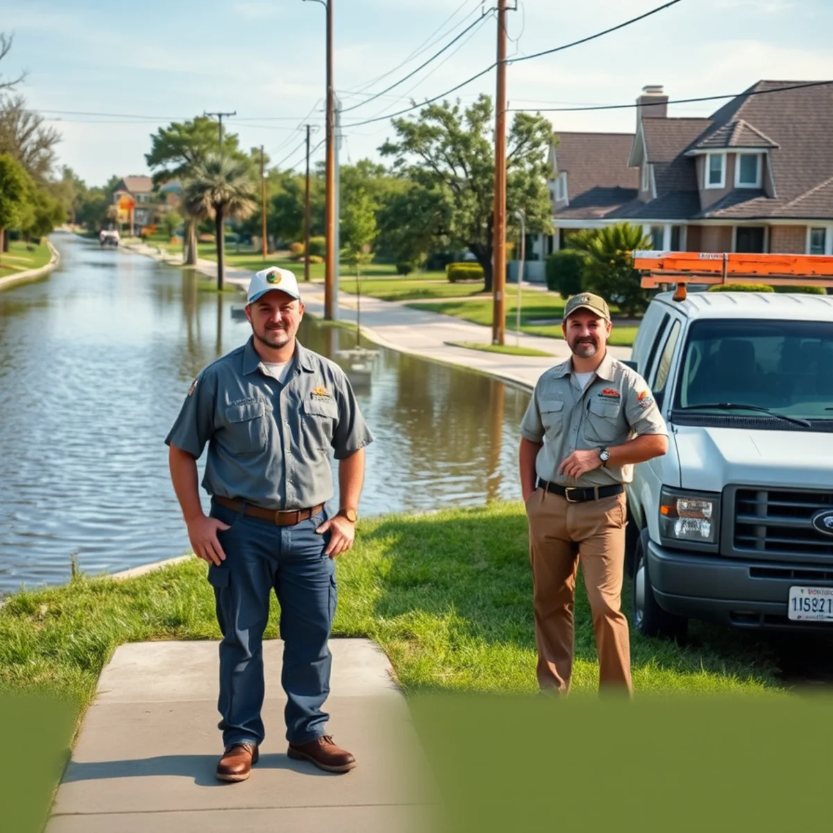 Brays Bayou near flood stage next to a Bellaire, Texas residential street