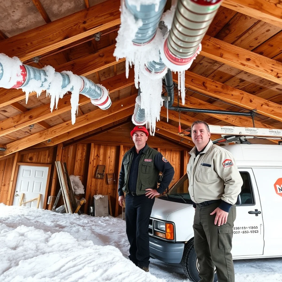 Frozen and burst copper pipe in a Houston-area attic following Winter Storm Uri