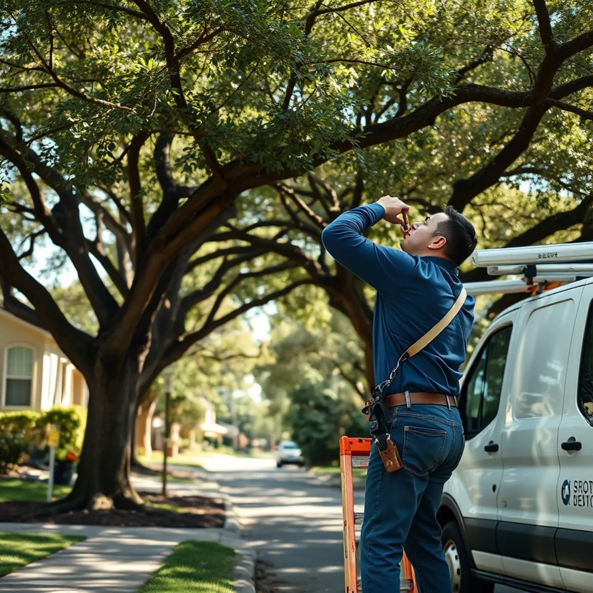 Plumber replacing an aging water heater in a tree-shaded Cedar Oaks home
