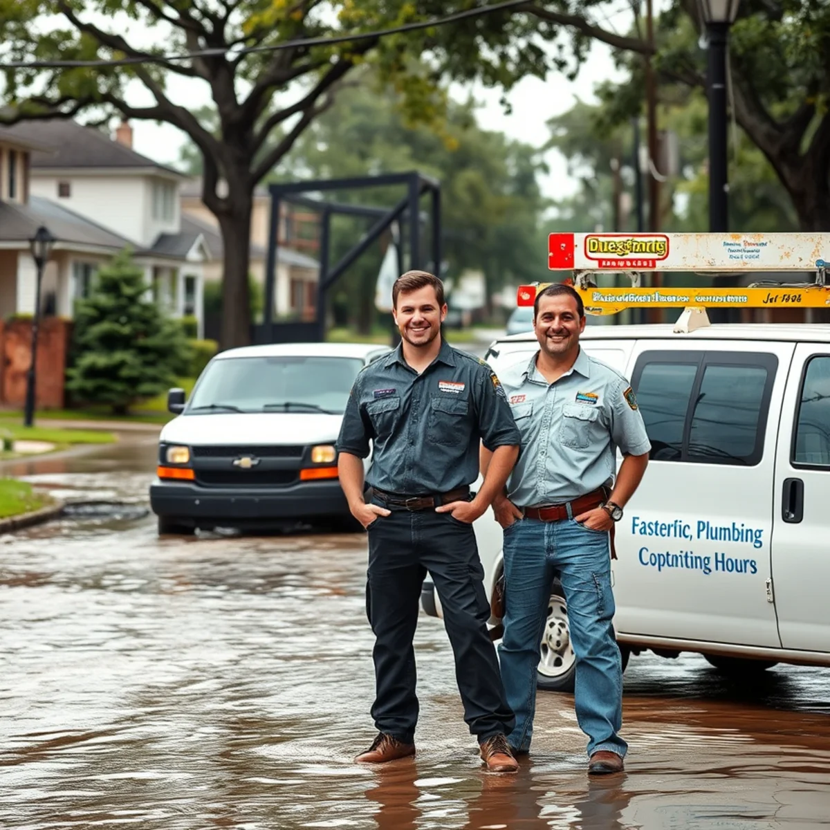 Flooded residential street near Brays Bayou in Bellaire, TX during Hurricane Harvey with visible high water