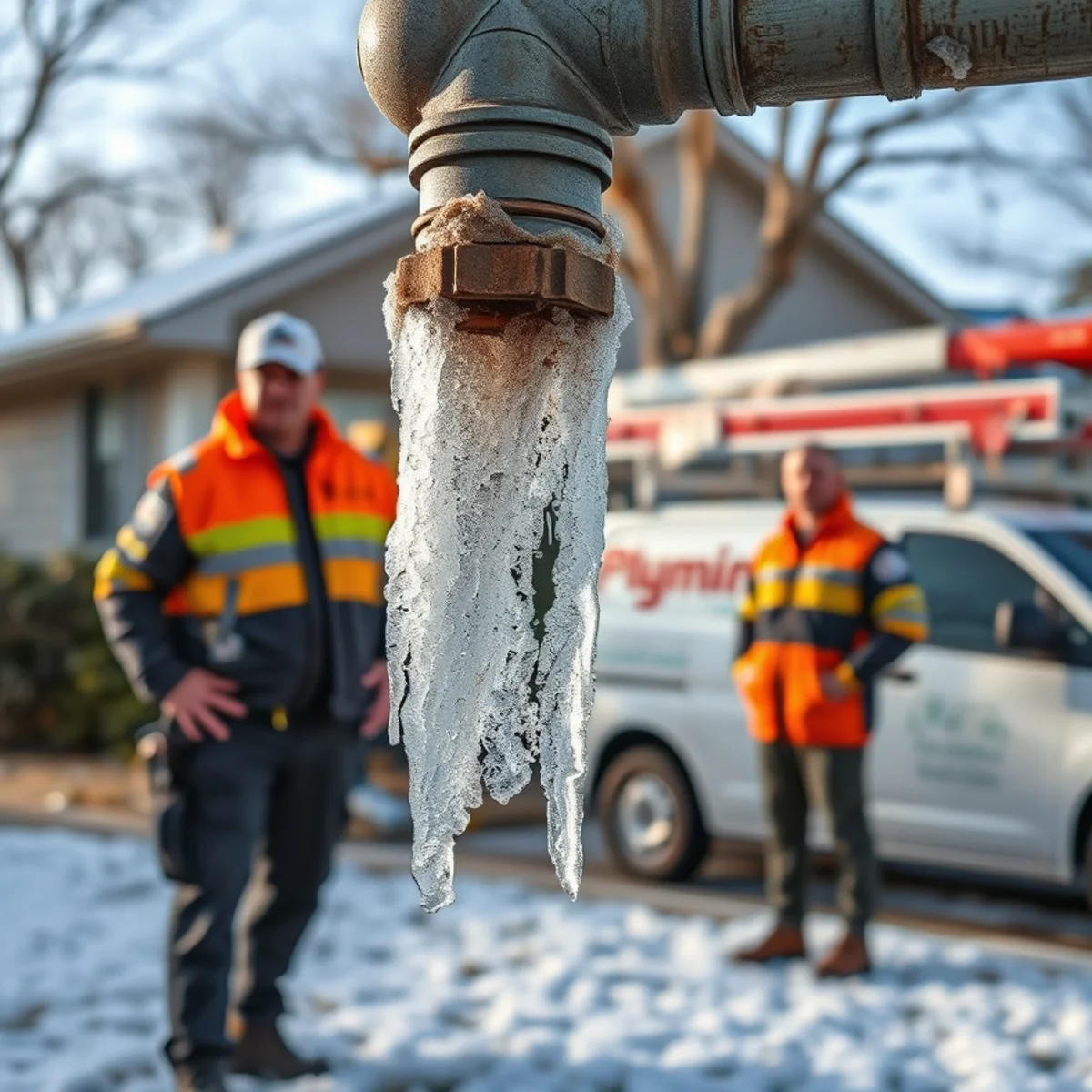 Frost forming on an exposed exterior pipe during a Houston freeze warning near West University Place
