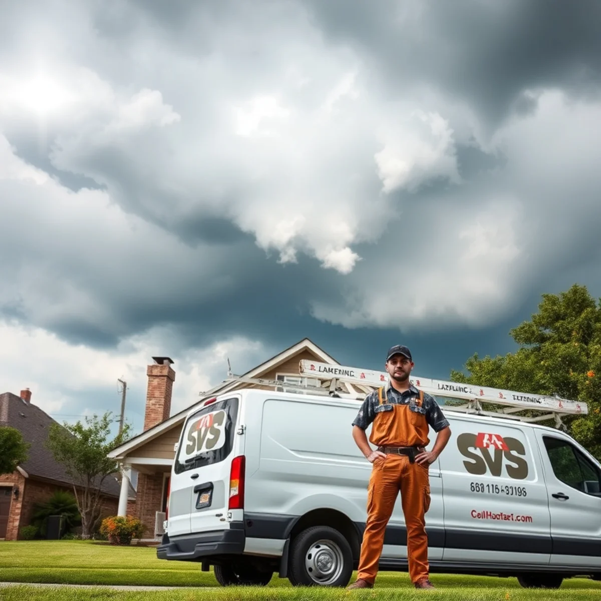 Storm clouds over a Bellaire, Texas home ahead of hurricane season plumbing prep
