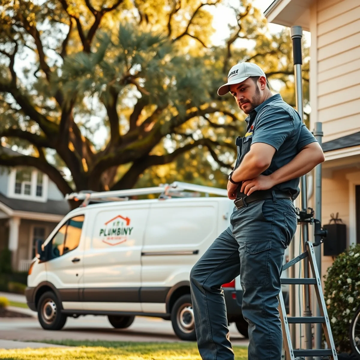 Plumber servicing a scaled water heater at a Jersey Village home near the golf course