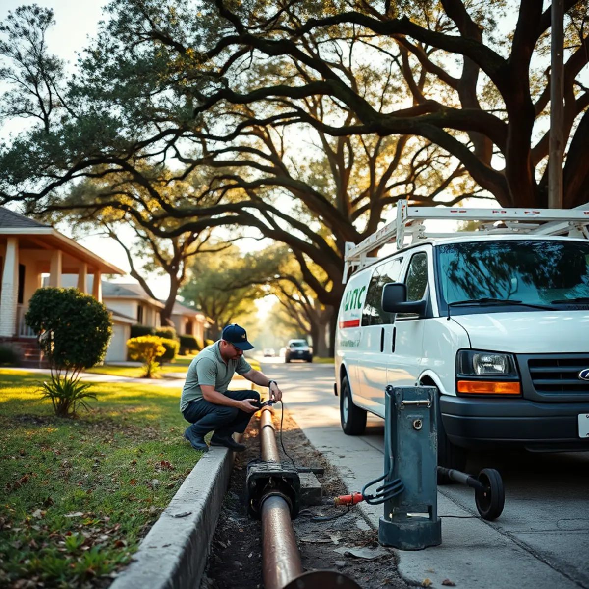 Plumber inspecting a sewer line at a Maplewood home on Bellaire’s south edge