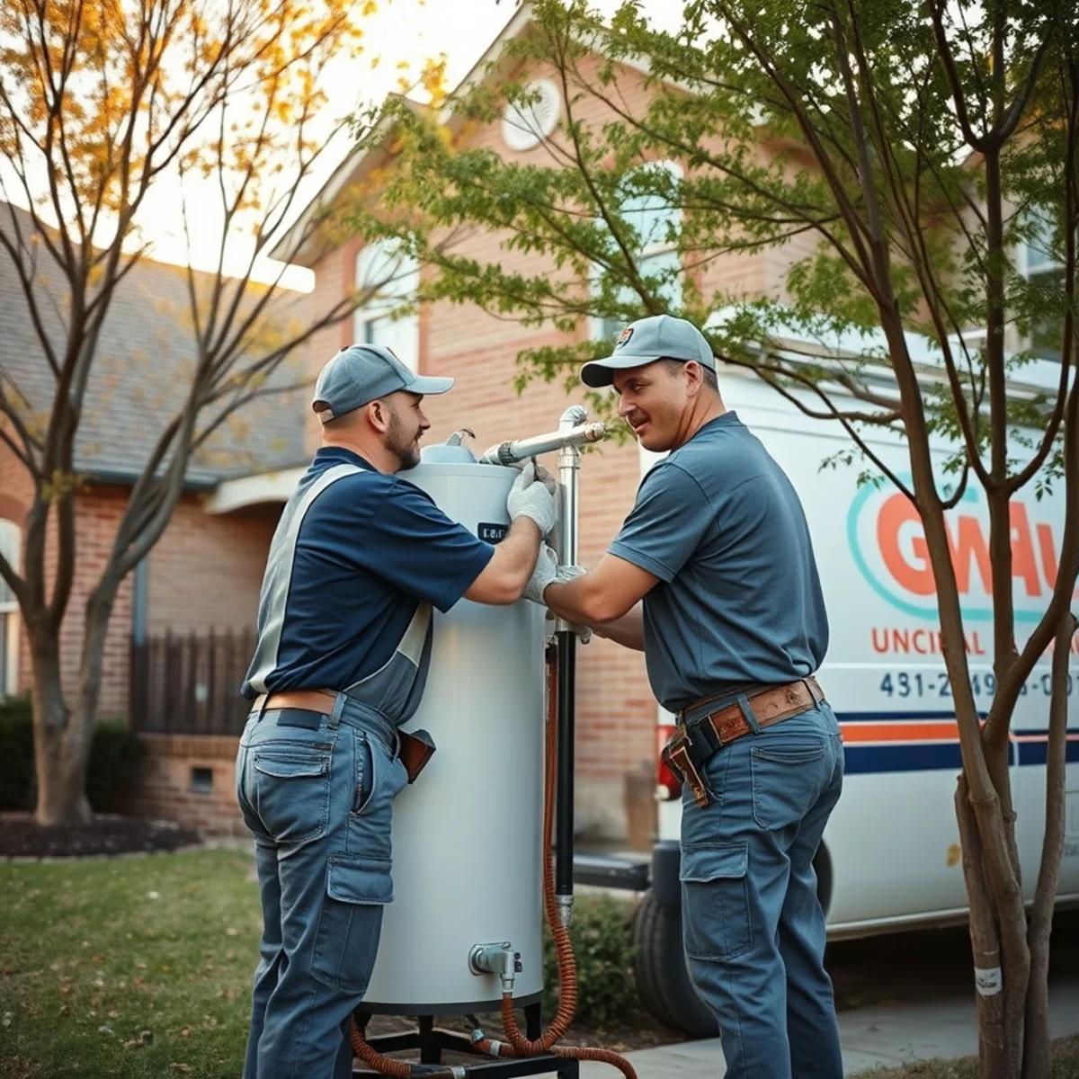 Plumber replacing a water heater at a 1980s home in Mission Bend, TX