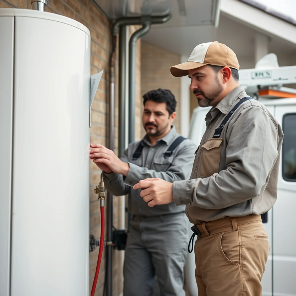 Homeowner checking a gas water heater pilot light during a winter no-hot-water emergency in Bellaire, TX