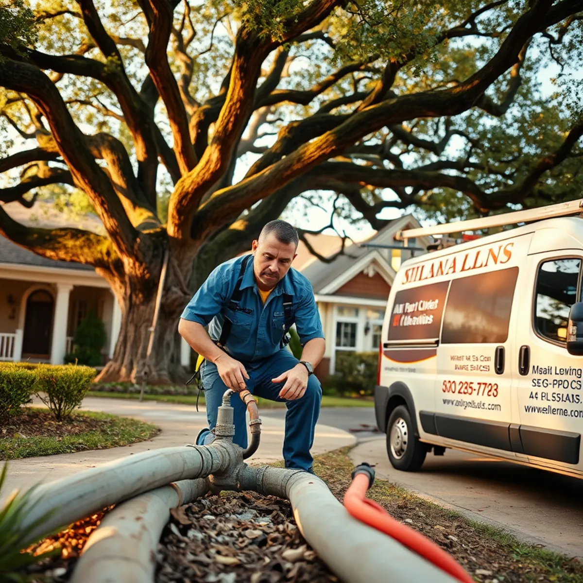 Plumber replacing a sewer line at a refinery-era home in Pasadena, TX