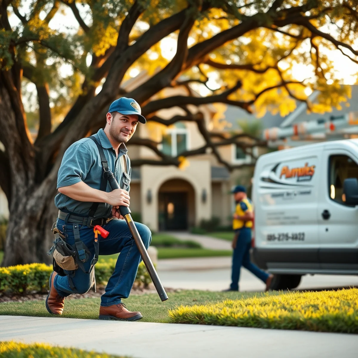 Plumber servicing an estate home in Piney Point Village, TX