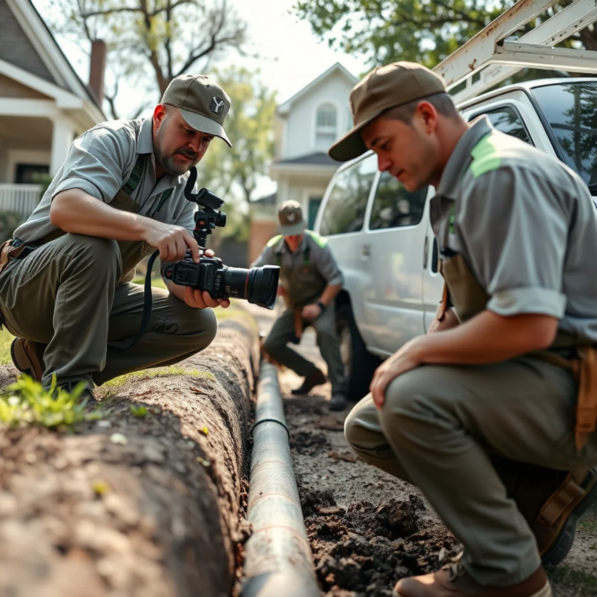 Camera inspection of a residential sewer line checking for tree root intrusion in Bellaire, TX