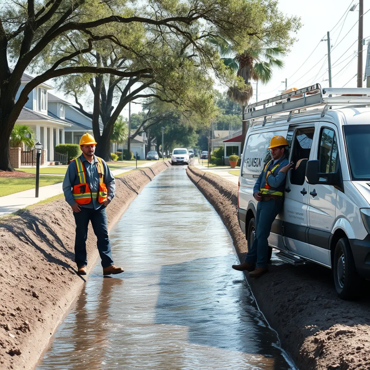 Widened Brays Bayou channel from the Project Brays flood control initiative near Bellaire