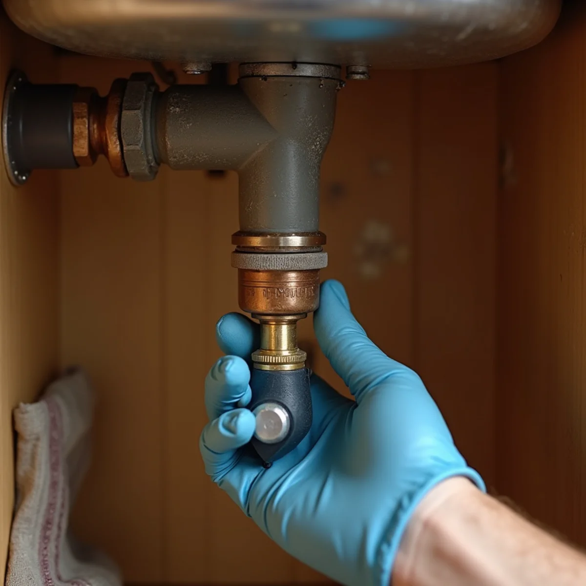 Close-up detail of residential plumbing work by Plumber Bellaire TX in a Bellaire, TX home