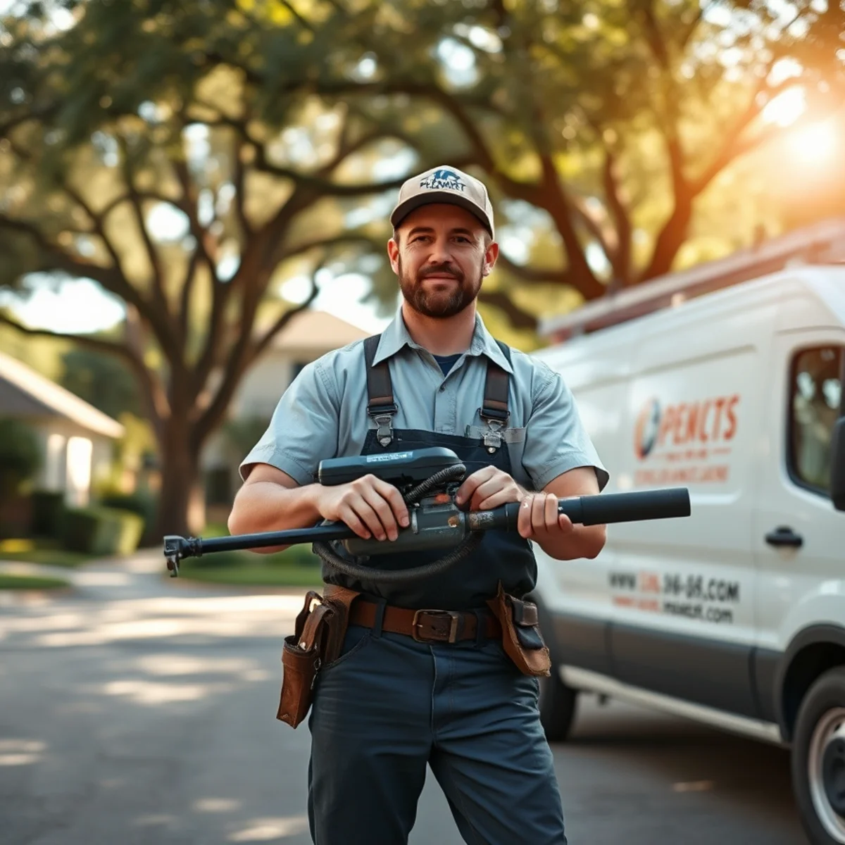 Plumber servicing a 1920s estate home in River Oaks, Houston