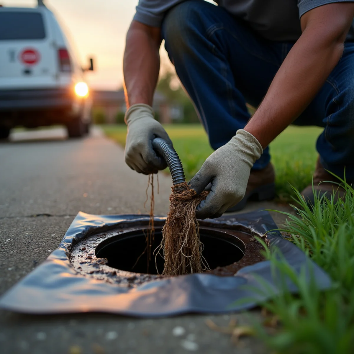 Close-up detail of sewer backup emergency work by Plumber Bellaire TX in a Bellaire, TX home