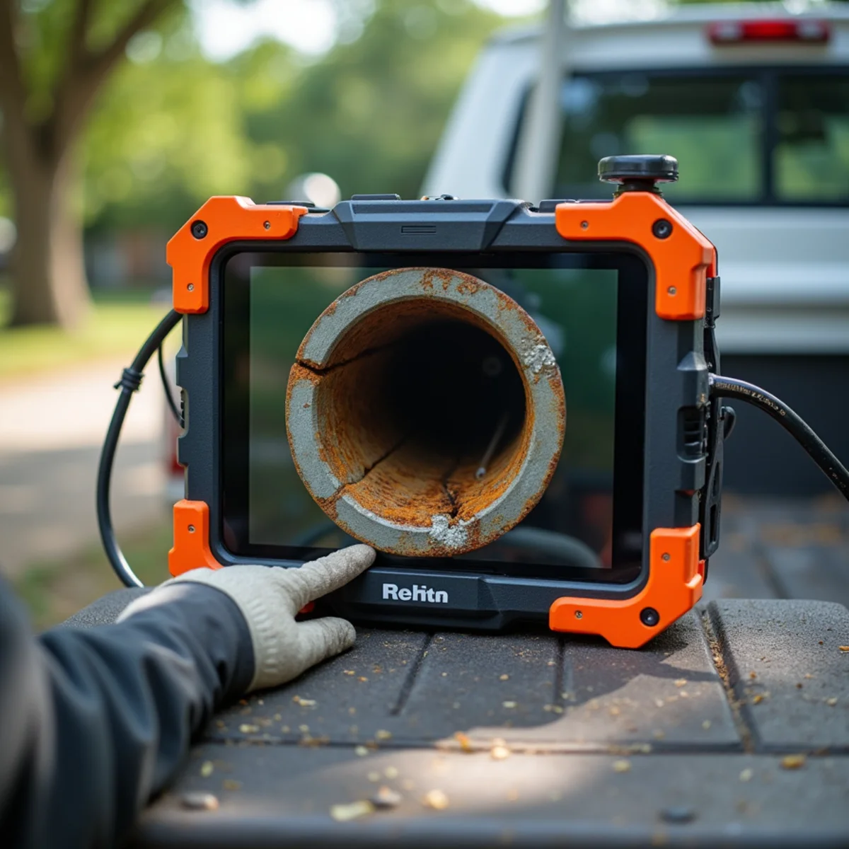 Close-up detail of sewer line repair & replacement work by Plumber Bellaire TX in a Bellaire, TX home