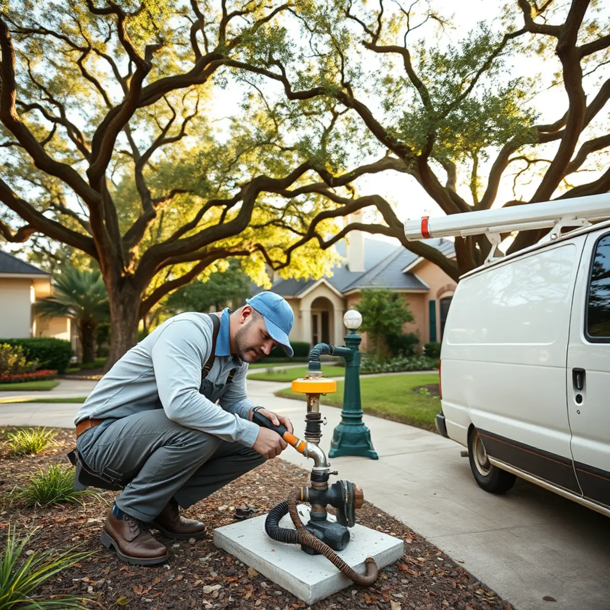 Plumber repairing a drain line at a South Houston home near Galveston Road