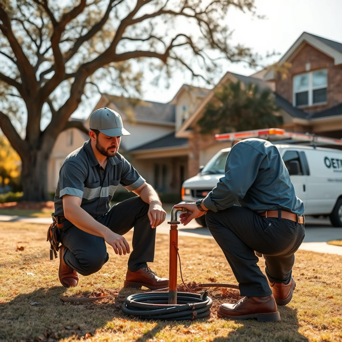 Plumber testing for a slab leak at a First Colony home in Sugar Land, TX