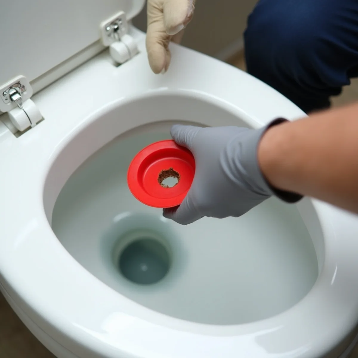 Close-up detail of toilet & fixture repair work by Plumber Bellaire TX in a Bellaire, TX home