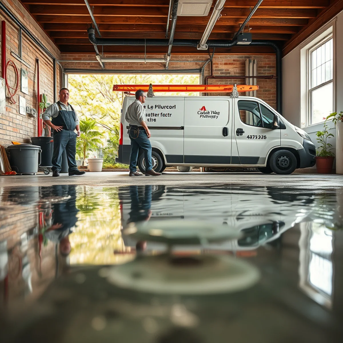 Water pooling around a leaking garage water heater in a Cedar Oaks, Bellaire TX home