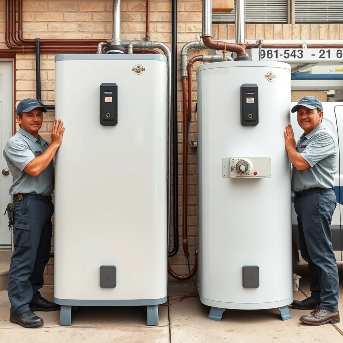New tank and tankless water heater units side by side during a replacement installation in Bellaire, TX