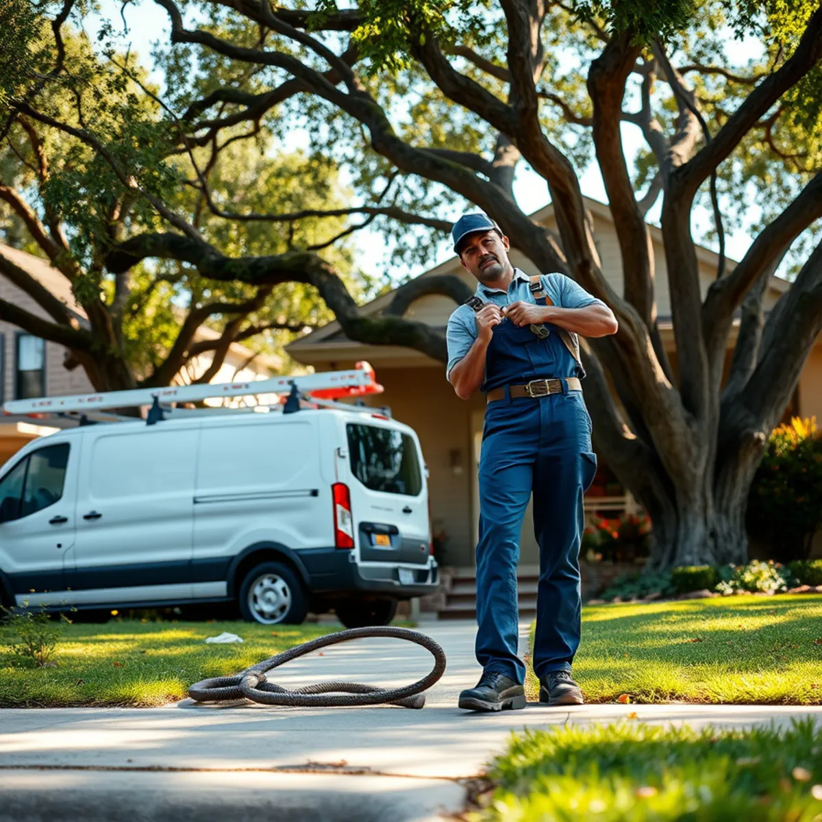Plumber servicing a 1930s home in West University Place, TX
