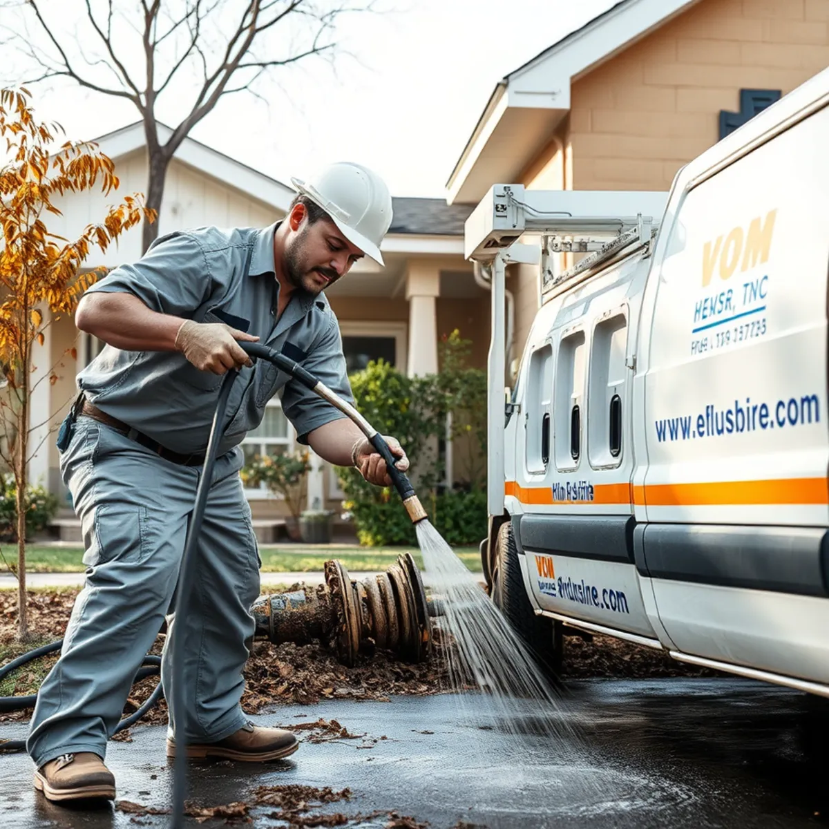 Plumber hydro-jetting a corroded cast iron drain line in a Bellaire, TX home
